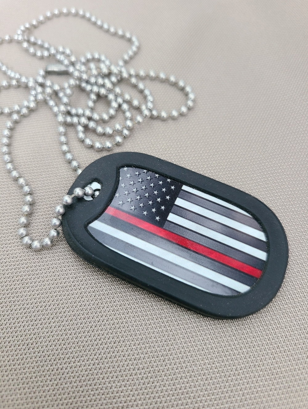 Thin Red Line American Flag Dog Tag Necklace - Black/Red